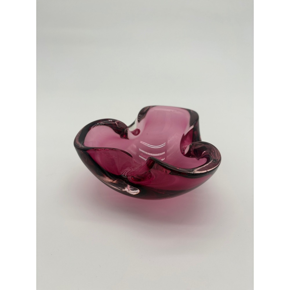 Vintage Murano Style Amethyst Pink Art Glass Freeform Bowl Trinket Dish Catchall